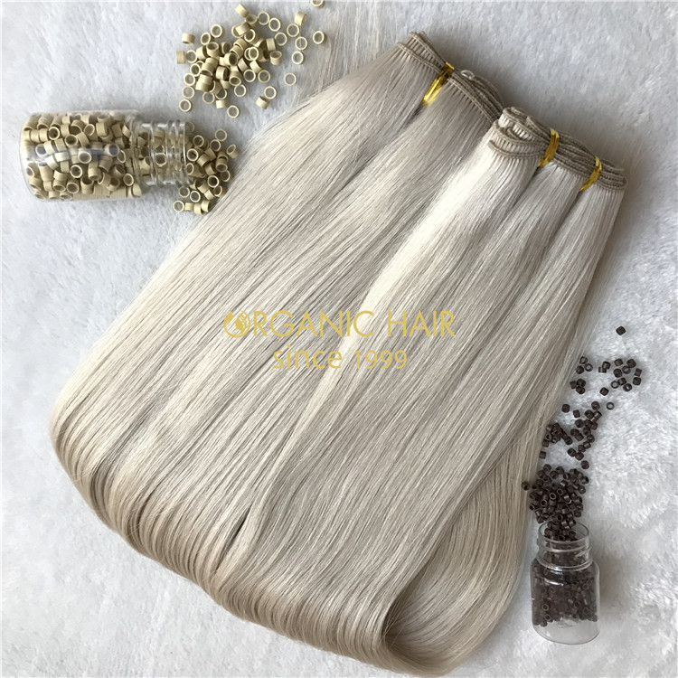 Human wholesale ash blonde hand tied wefts and beads X286